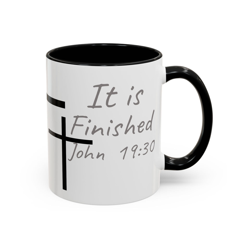 It Is Finished Coffee Mug — John 19:30 Christian Cross Accent Mug (11/15oz)