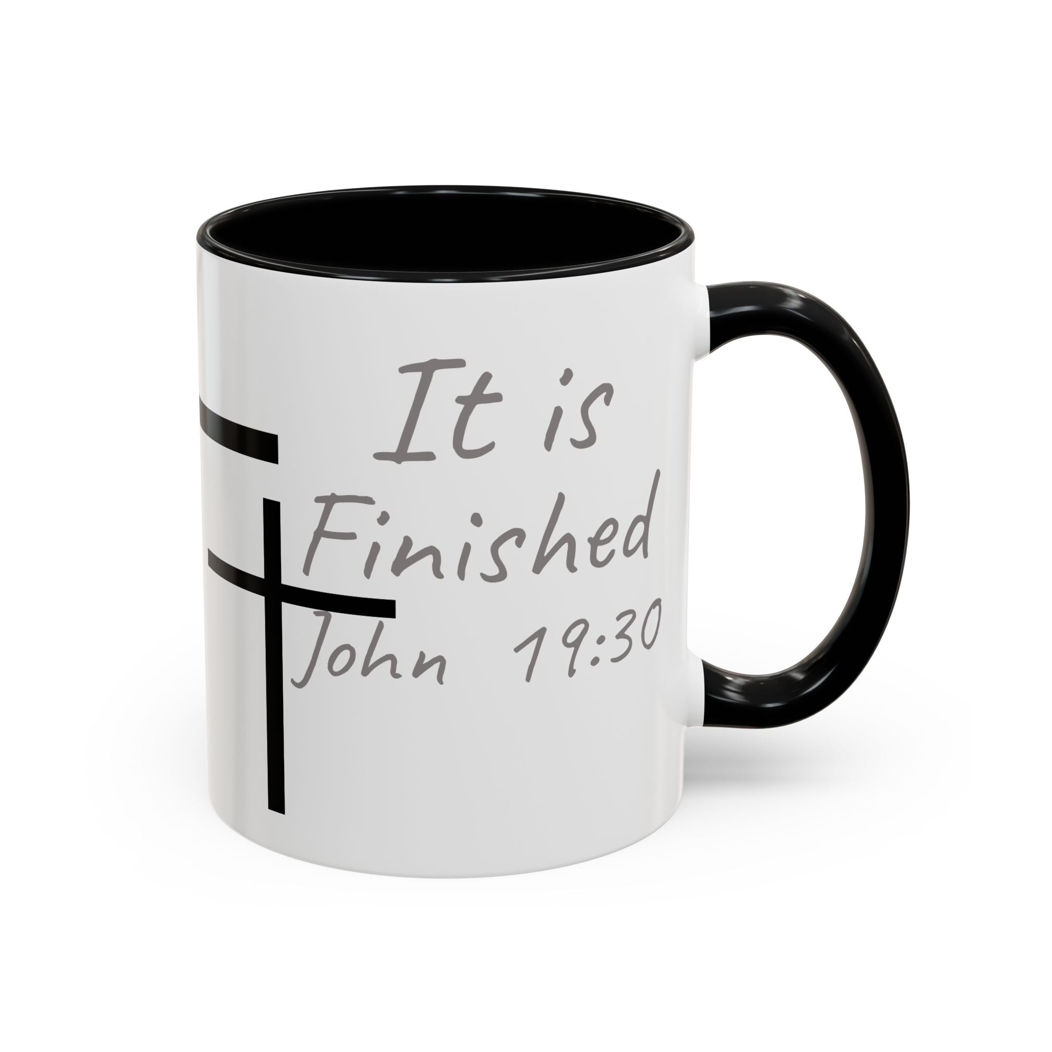 It Is Finished Coffee Mug — John 19:30 Christian Cross Accent Mug (11/15oz)