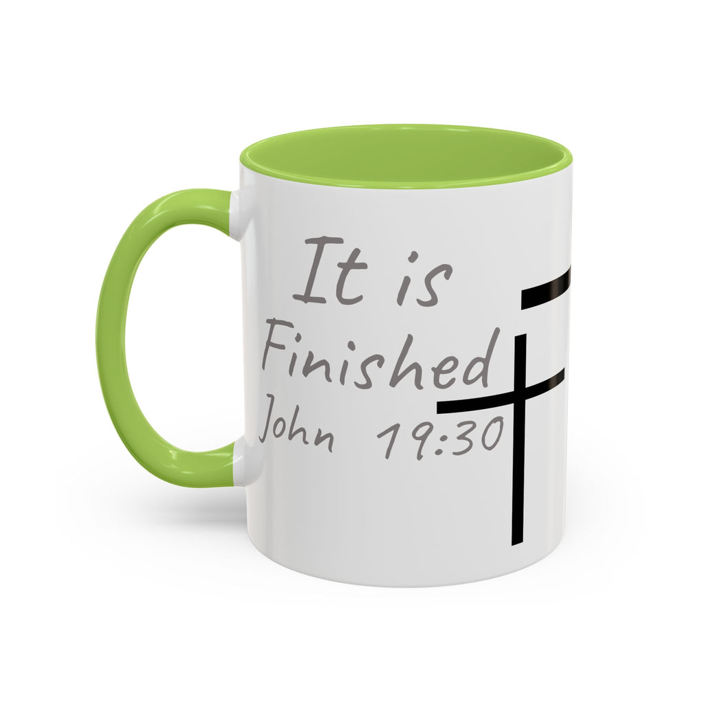 It Is Finished Coffee Mug — John 19:30 Christian Cross Accent Mug (11/15oz)