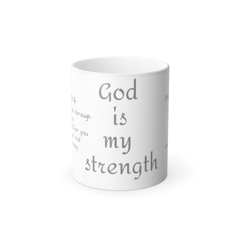 Color Morphing Mug — "God is My Strength" Inspirational Bible Verse Coffee Mug (11oz)