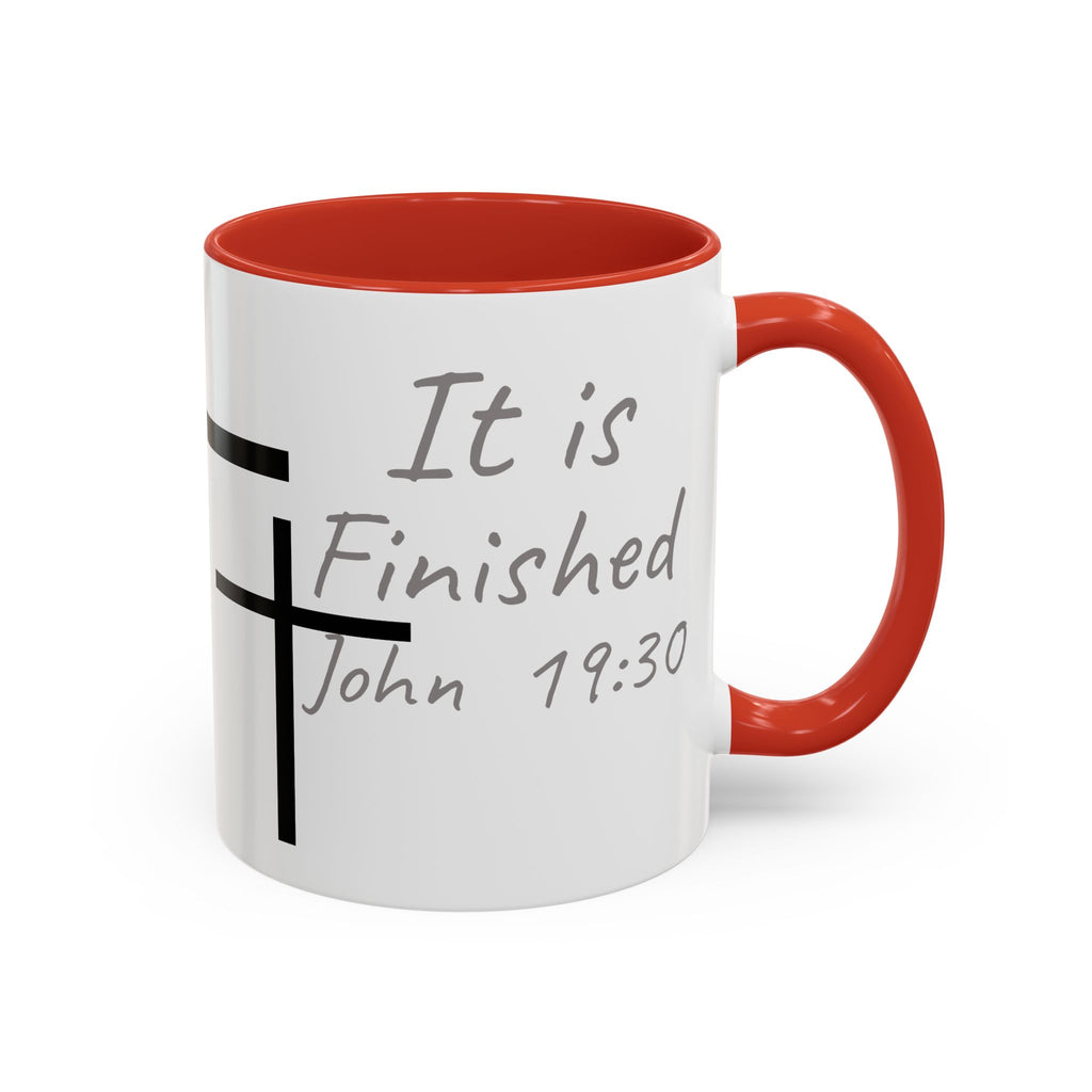 It Is Finished Coffee Mug — John 19:30 Christian Cross Accent Mug (11/15oz)