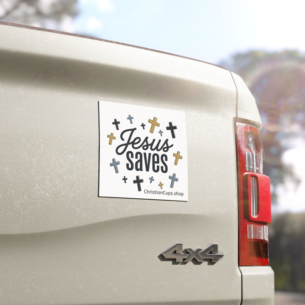 Jesus Saves Car Magnet — Christian Cross Faith Vehicle Magnet