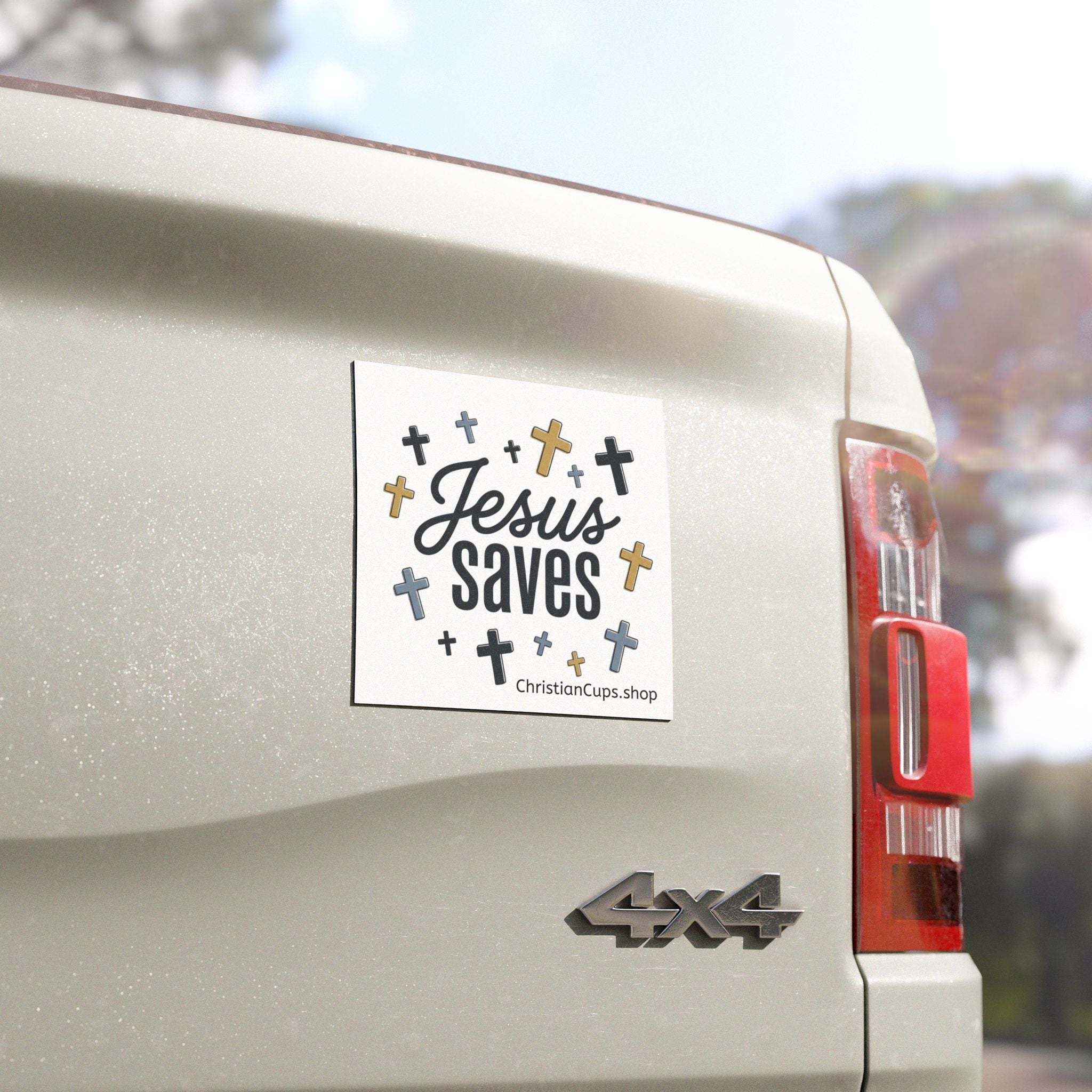 Jesus Saves Car Magnet — Christian Cross Faith Vehicle Magnet