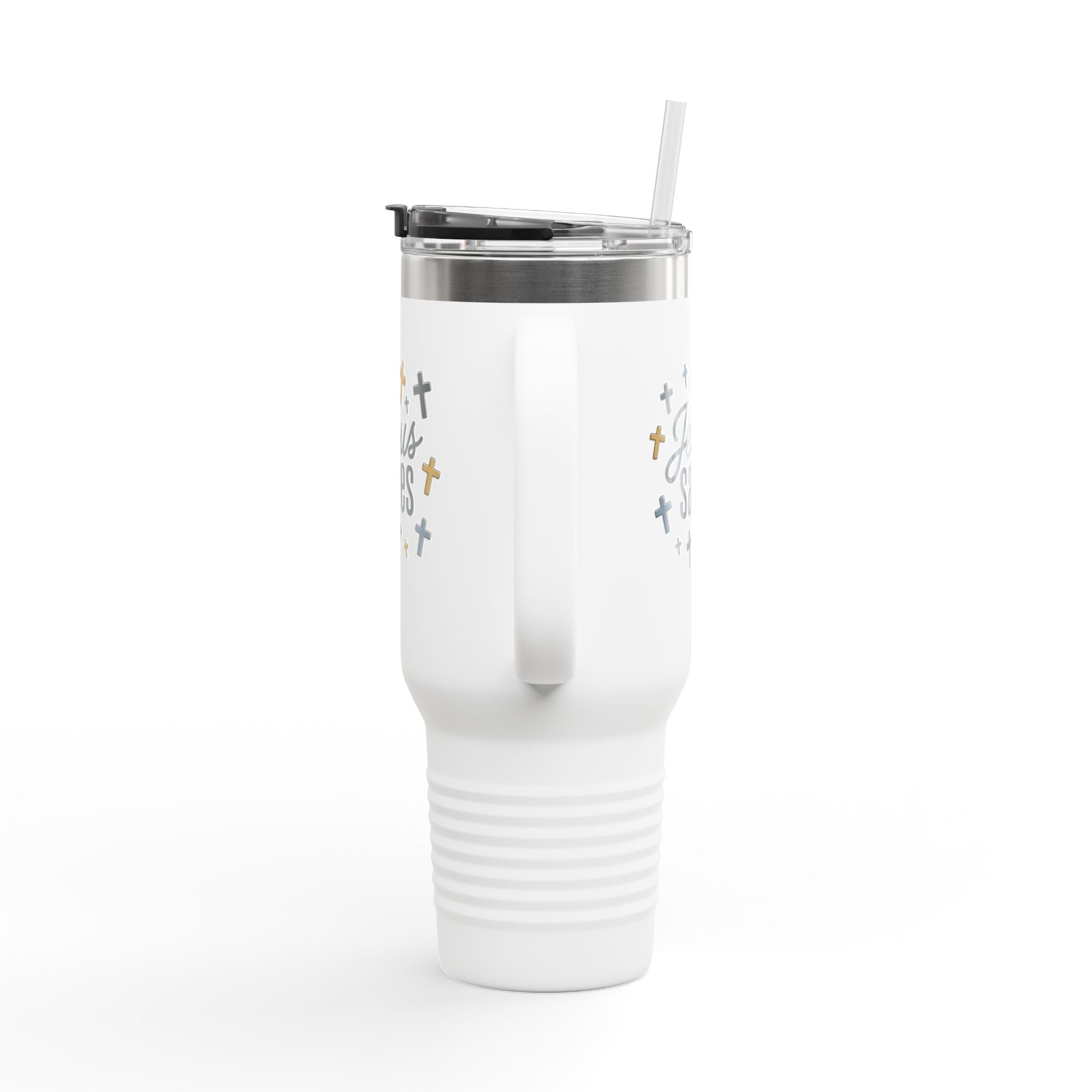 40oz Insulated Travel Mug — "Jesus Saves" Inspirational Cross Design