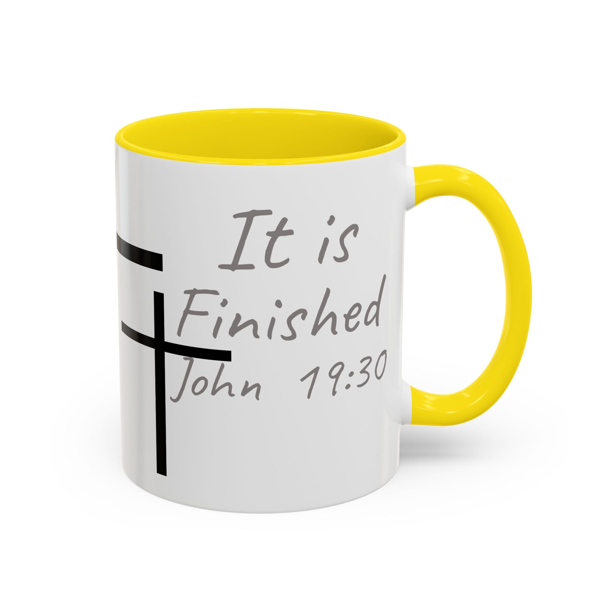 It Is Finished Coffee Mug — John 19:30 Christian Cross Accent Mug (11/15oz)