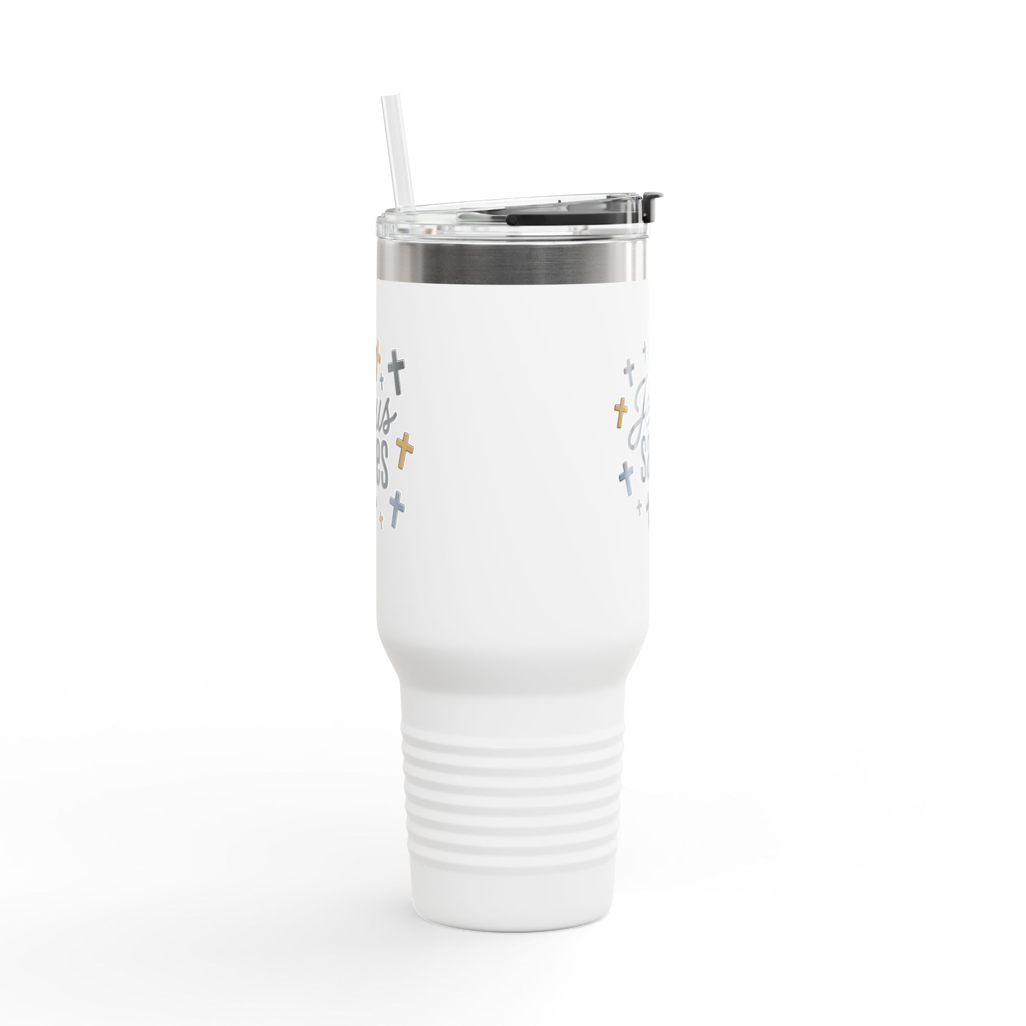 40oz Insulated Travel Mug — "Jesus Saves" Inspirational Cross Design