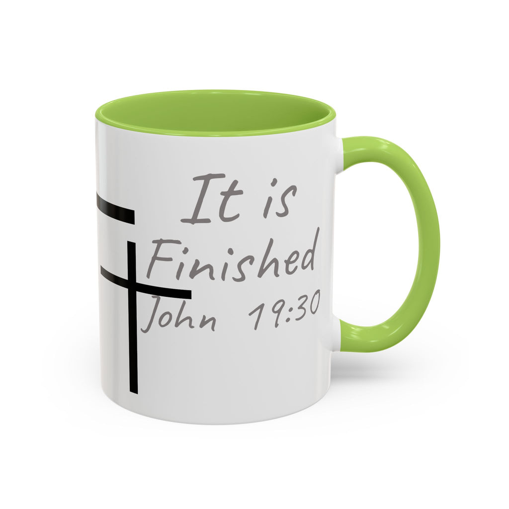 It Is Finished Coffee Mug — John 19:30 Christian Cross Accent Mug (11/15oz)