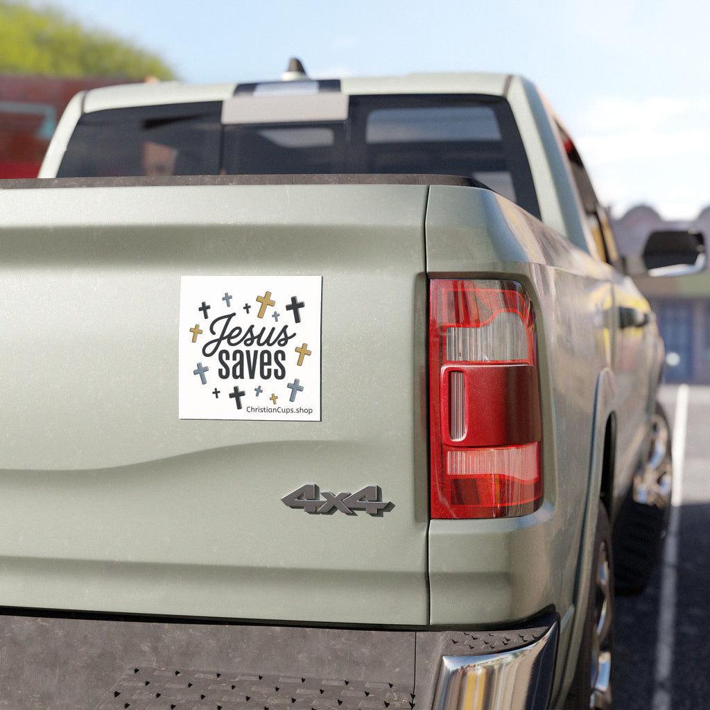 Jesus Saves Car Magnet — Christian Cross Faith Vehicle Magnet