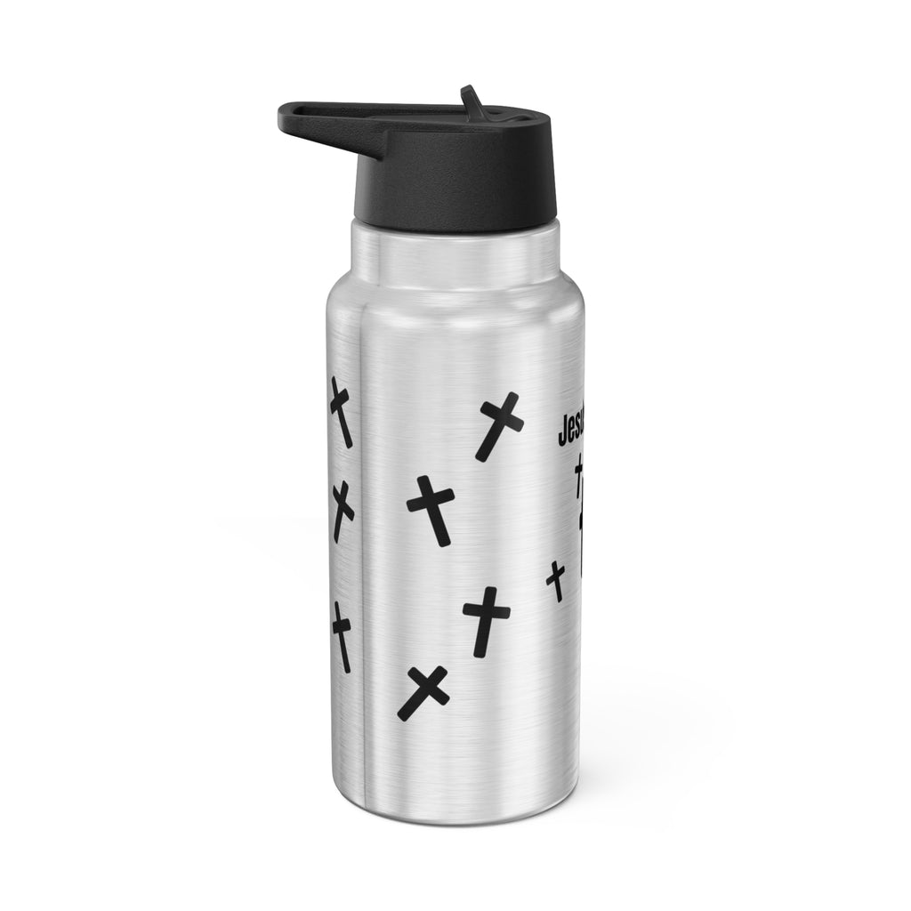 Jesus Saves 32oz Tumbler — Stainless Steel Faith Water Bottle with Cross Pattern
