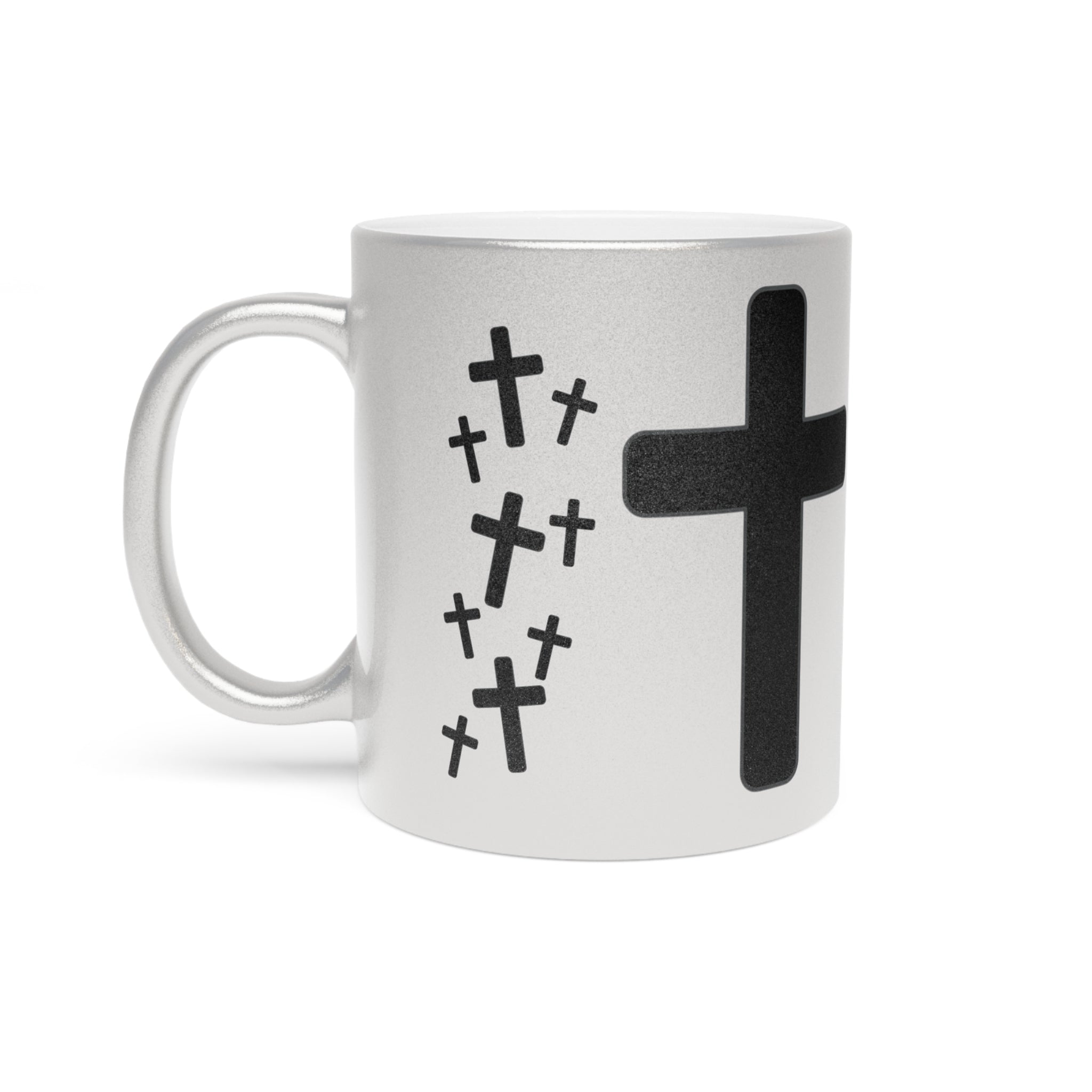 John 3:16 Cross Metallic Mug — Silver/Gold Religious Coffee Cup
