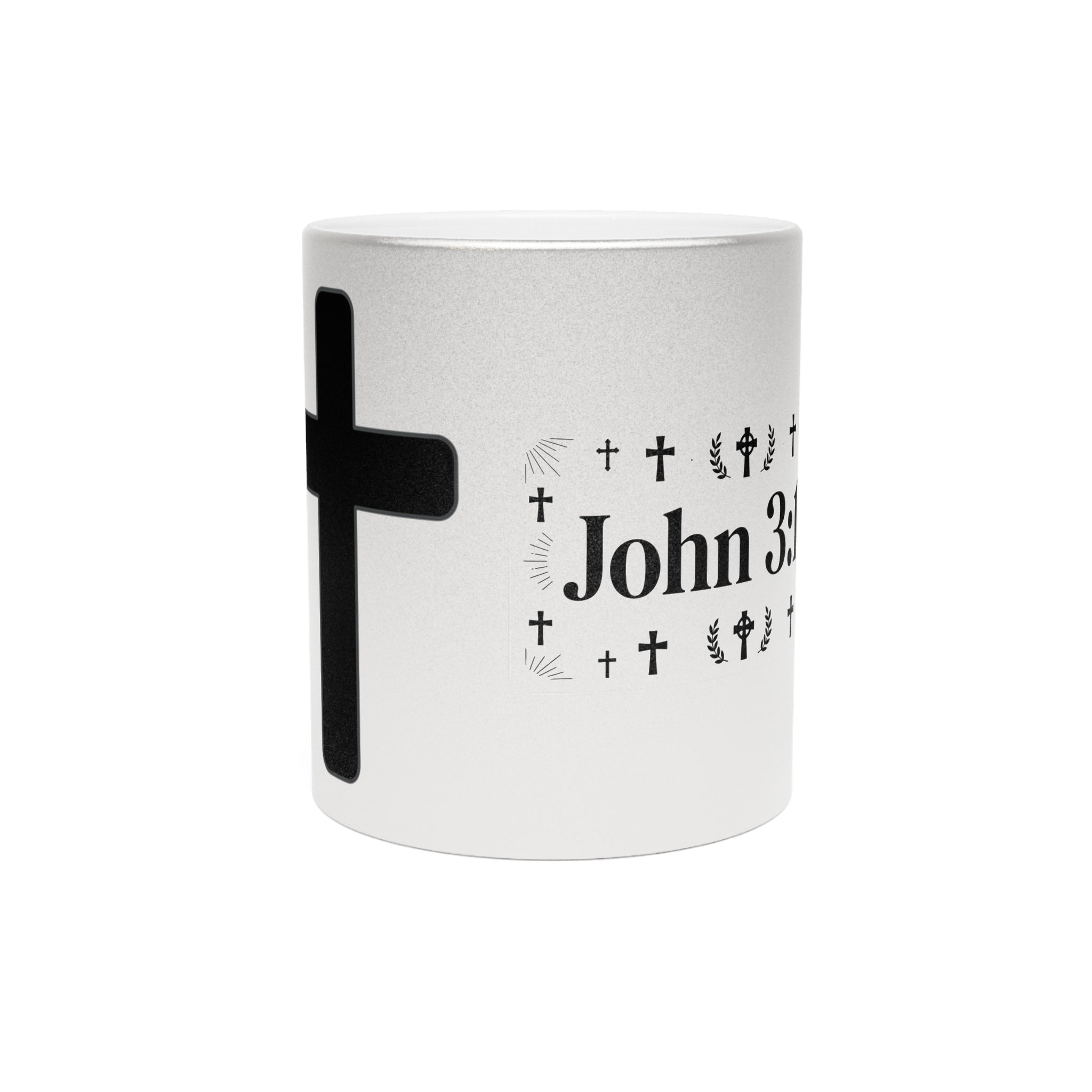 John 3:16 Cross Metallic Mug — Silver/Gold Religious Coffee Cup